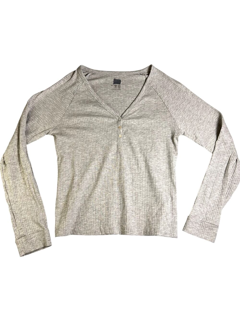 NWOT Y2K Love To Lounge Ribbed Knit Henley Women's M Gray Twilight Cozy Grunge